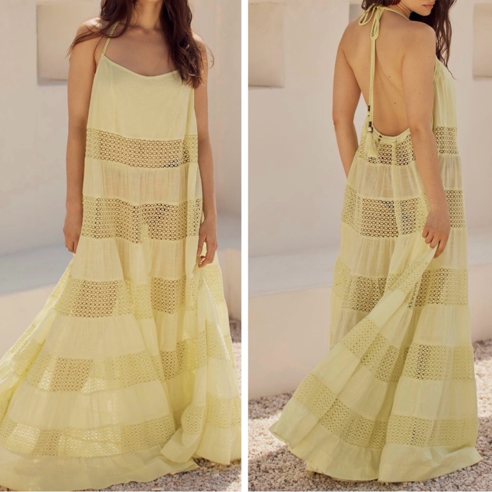 Anthropologie Sheer Lace Tiered Maxi Dress, Size XL